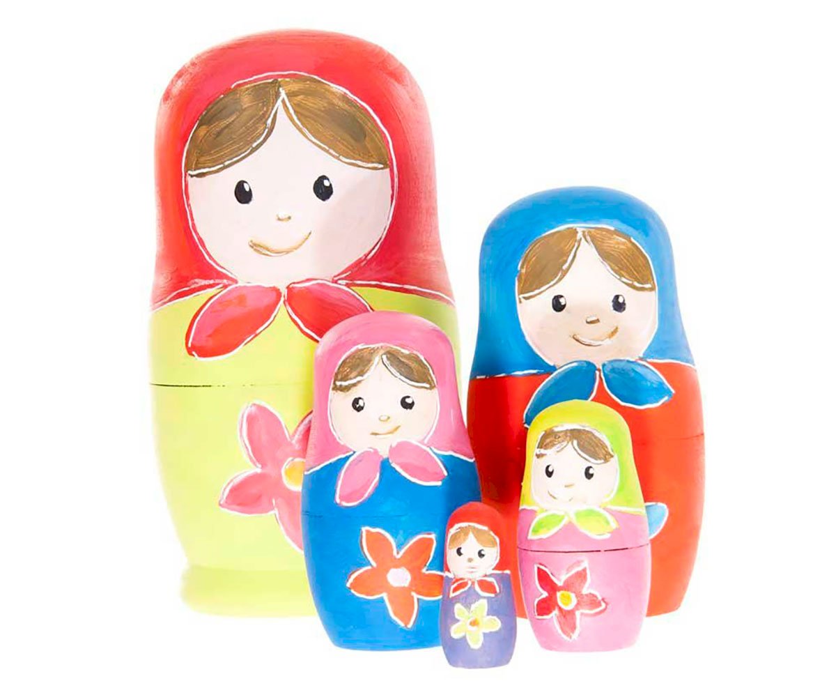 Set Teiera Matrioska 0,9 L + 6 Tazze 330 Ml In Porcellana, Colorata, Confezione Regalo, Lavabile In Lavastoviglie