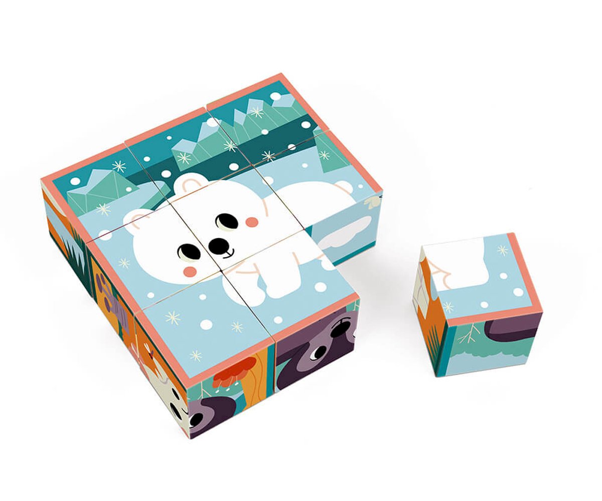 9 cubes en carton animaux