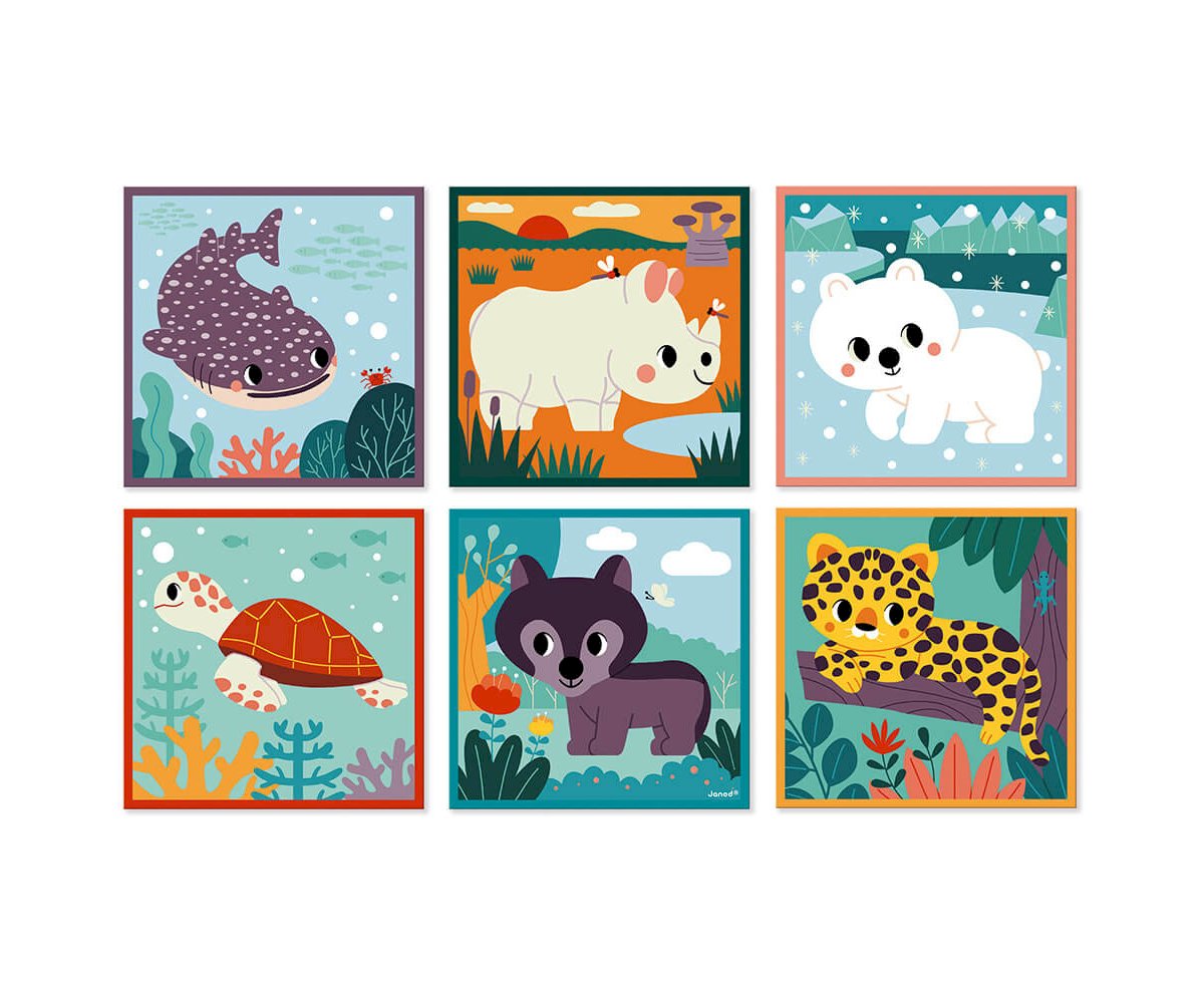 9 cubes en carton animaux