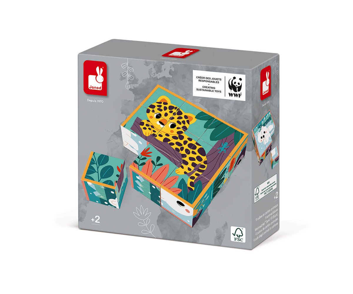 9 cubes en carton animaux