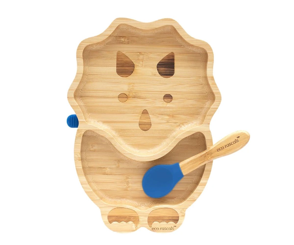 Plato Bambú con Ventosa Dino Navy