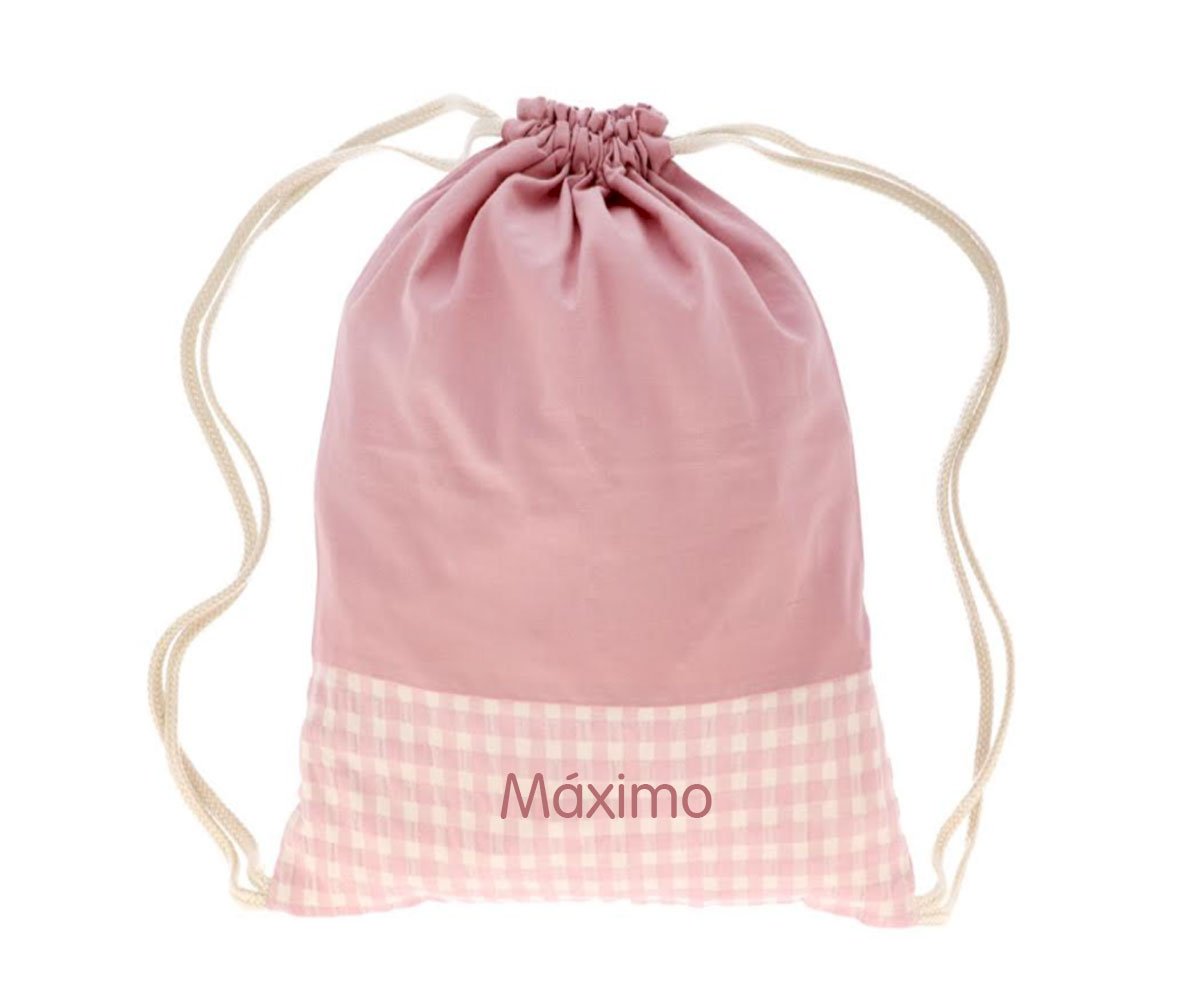 Mochila Saco Vichy Rosa Personalizable