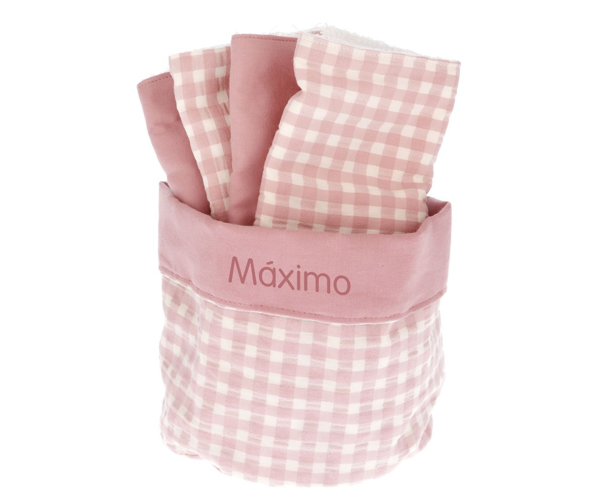 Cesta con Secababitas Vichy Rosa Personalizable