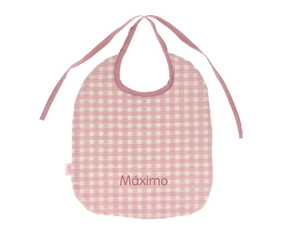 Babero Vichy Rosa Personalizable