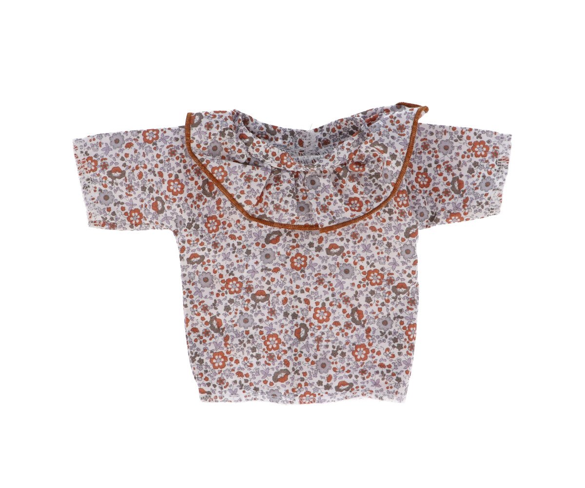 Chemise à volants pour poupée gris taupe