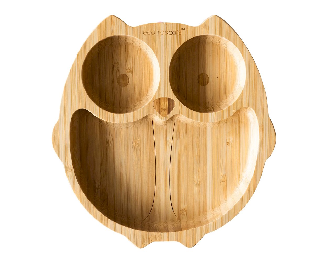 Prato de bambu com ventosa Owl Cinza