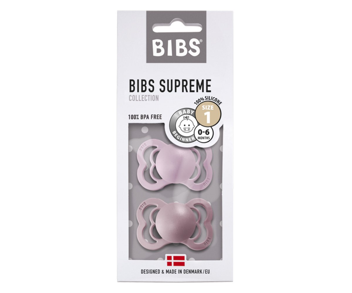 2 BIBS Supreme Soothers Heather/Dusky Lilac Silicone