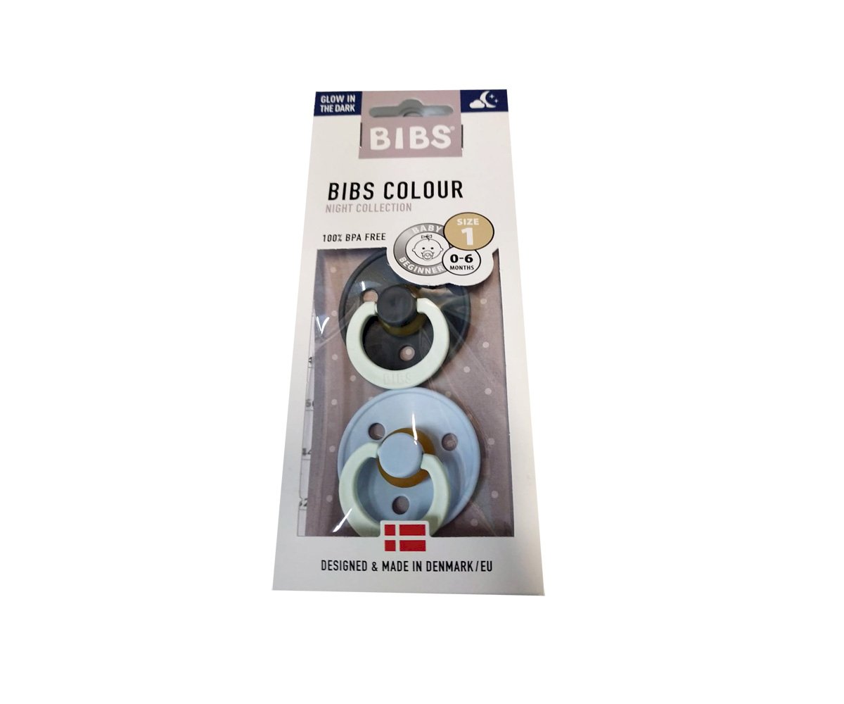 2 Succhietti BIBS Colour Round Notturni Iron/Baby Blue
