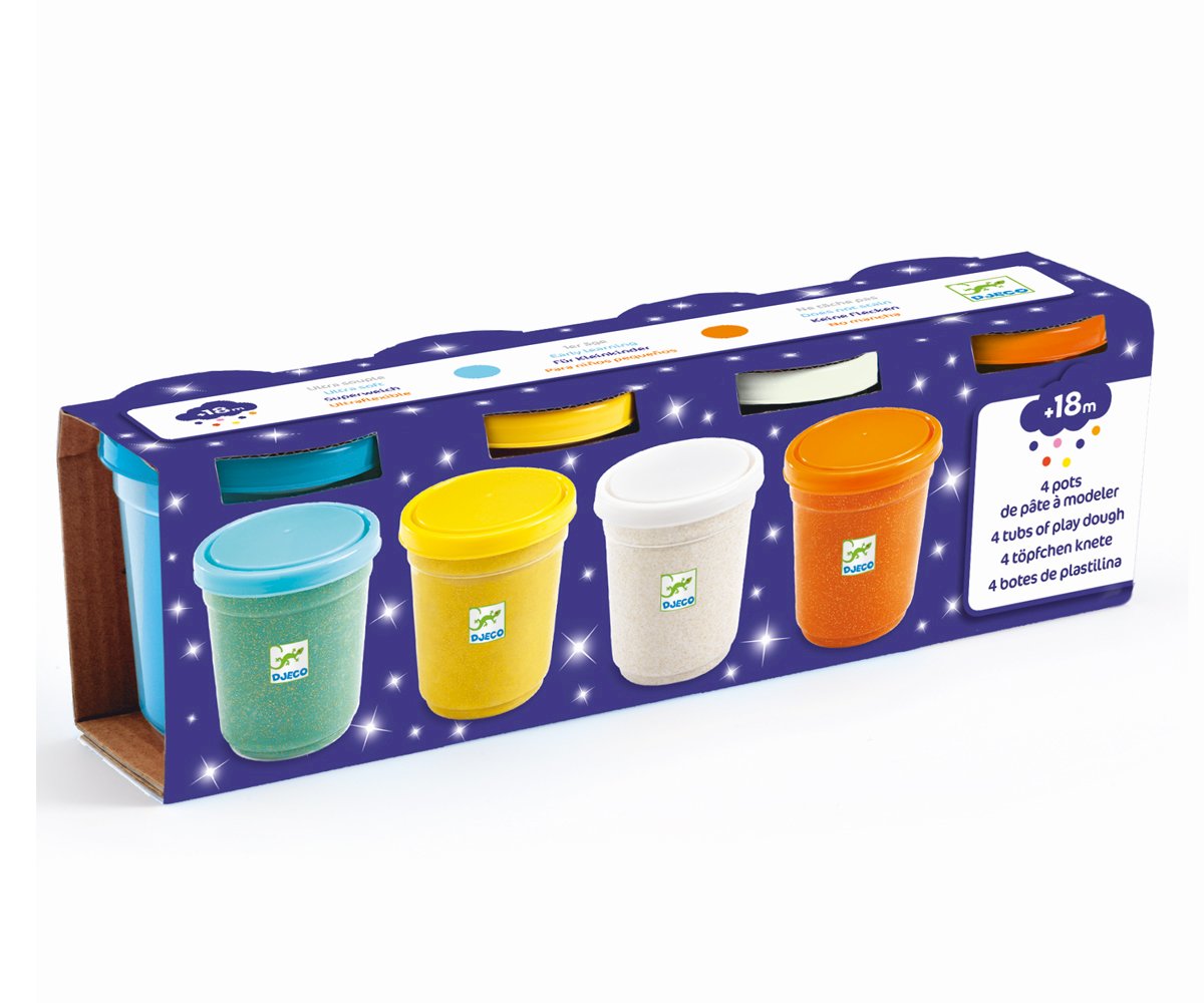 4 Botes de Plastilina con Purpurina