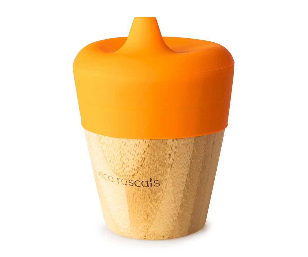 Vaso Bambú Naranja con Tapa 190ml