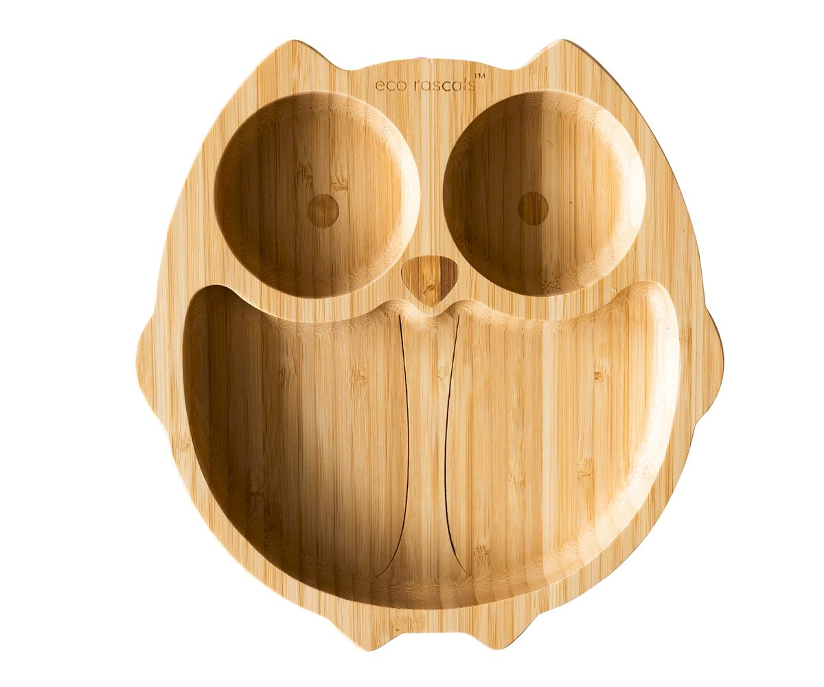 Piatto Ventosa Eco Bambù Gufo Rosa