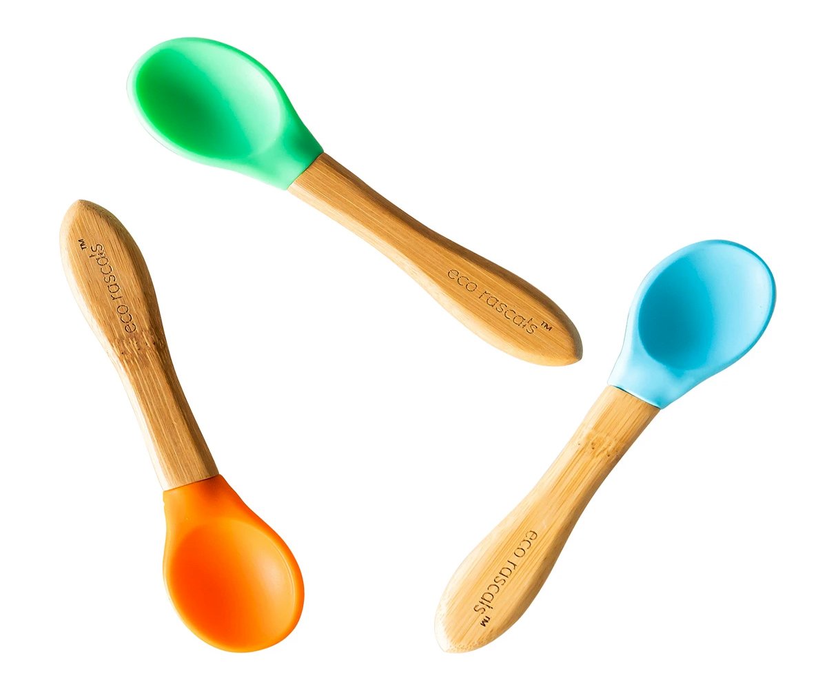 3 Cucharas Bambú Azul Verde Naranja