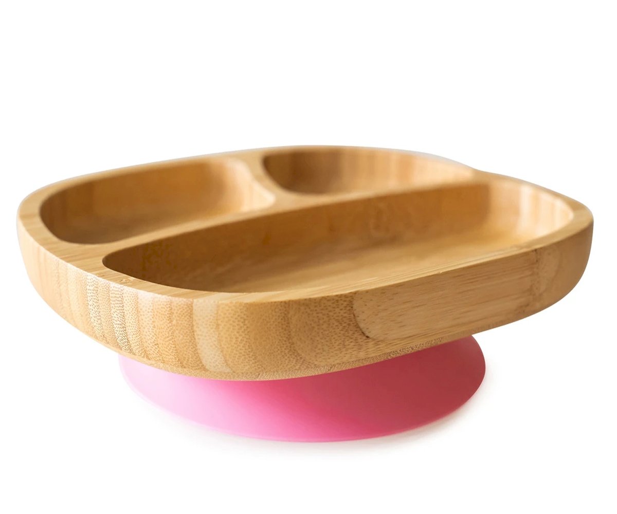 Plato Bambú con Ventosa Toddler Rosa
