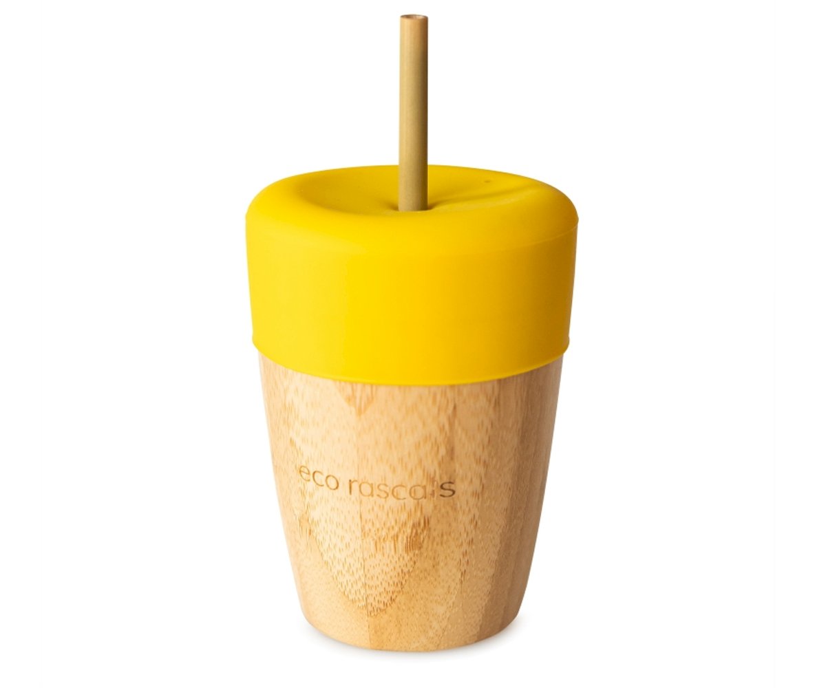 Bicchiere Cannuccia Eco Bambù Tappo Giallo