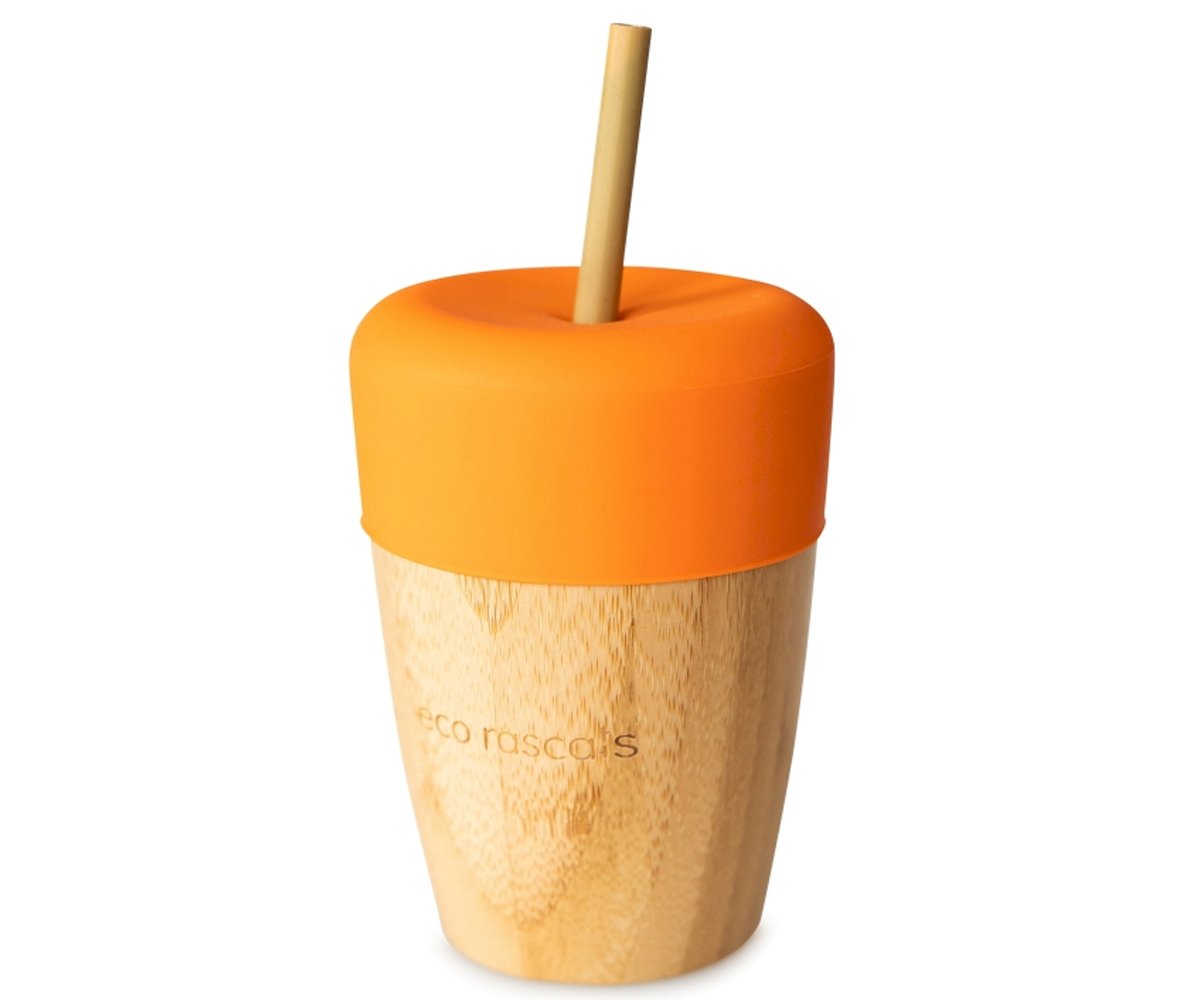 Vaso Bambú Naranja con Pajita
