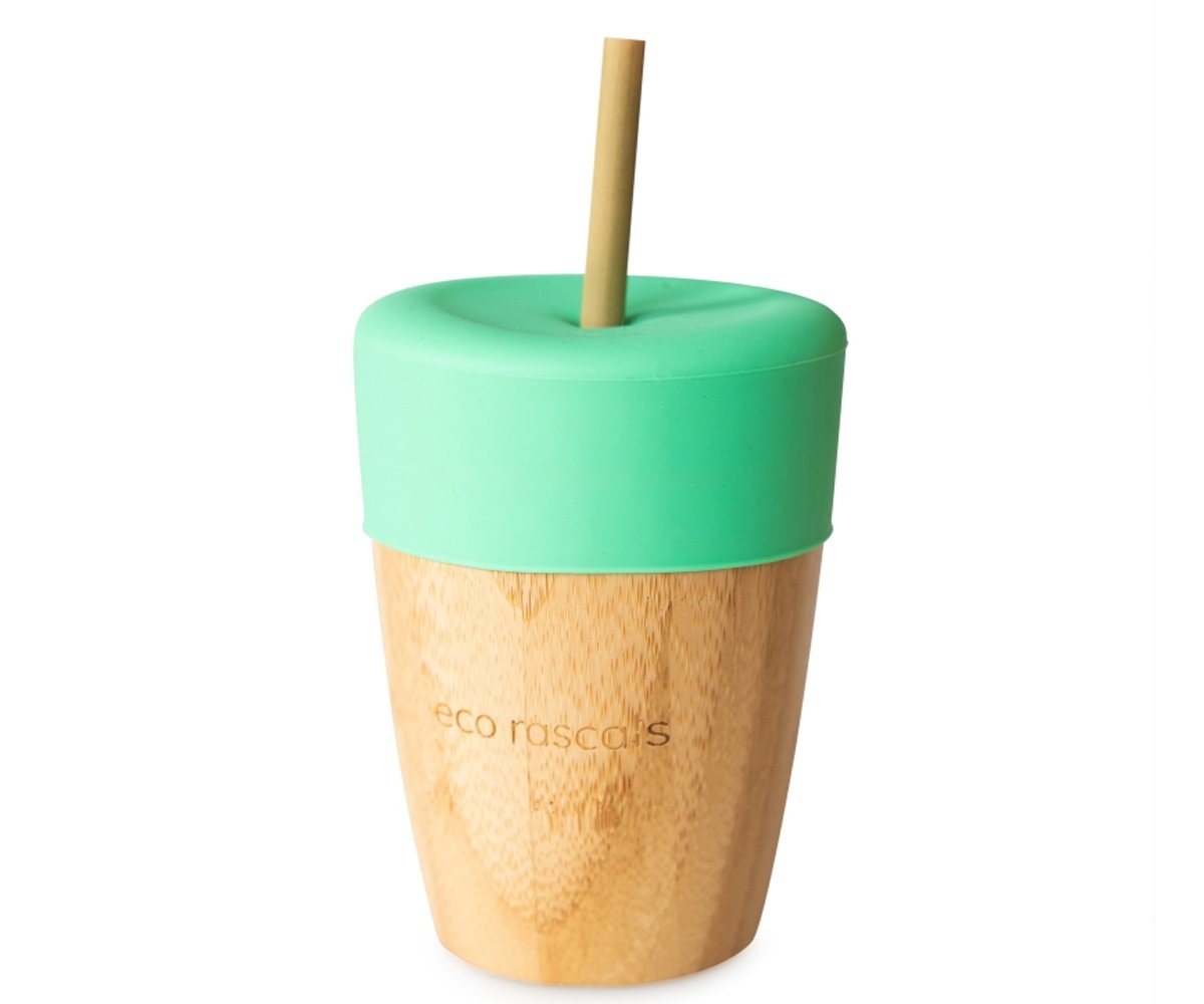 Vaso Bambú Verde con Pajita