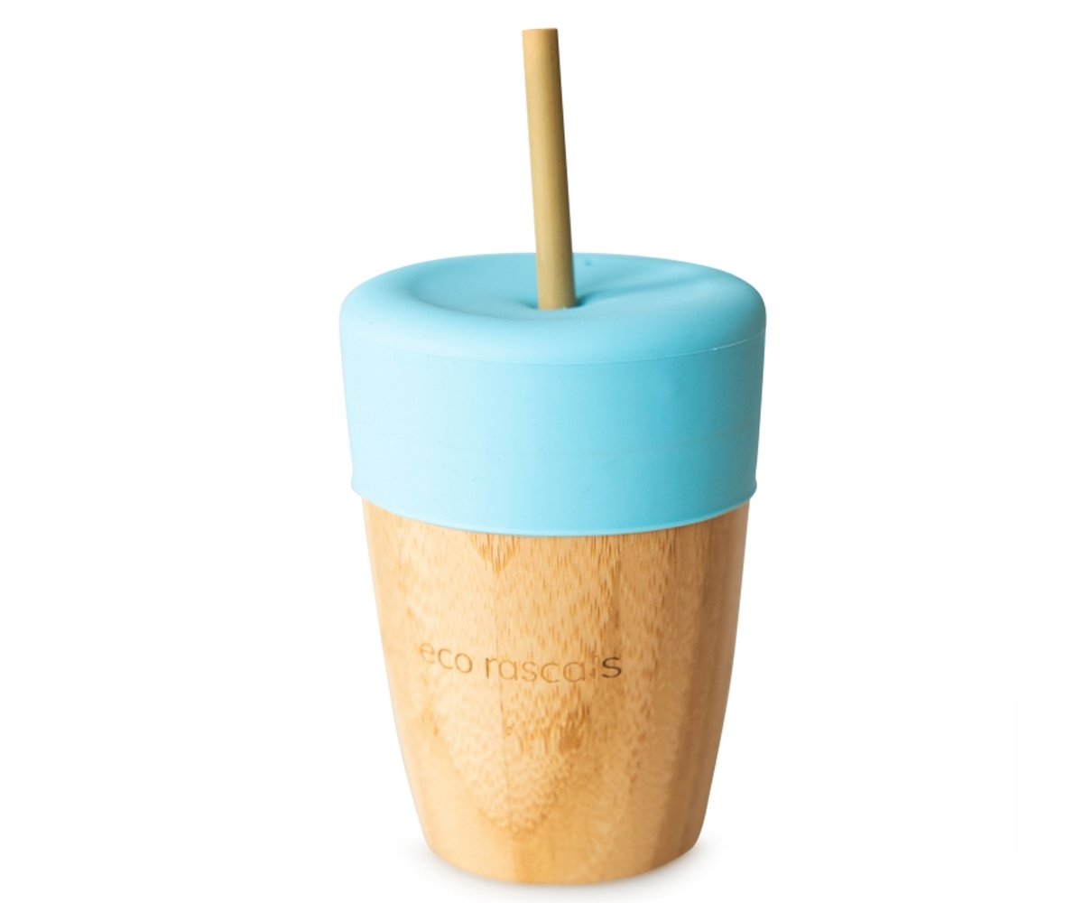 Vaso Bambú Azul con Pajita