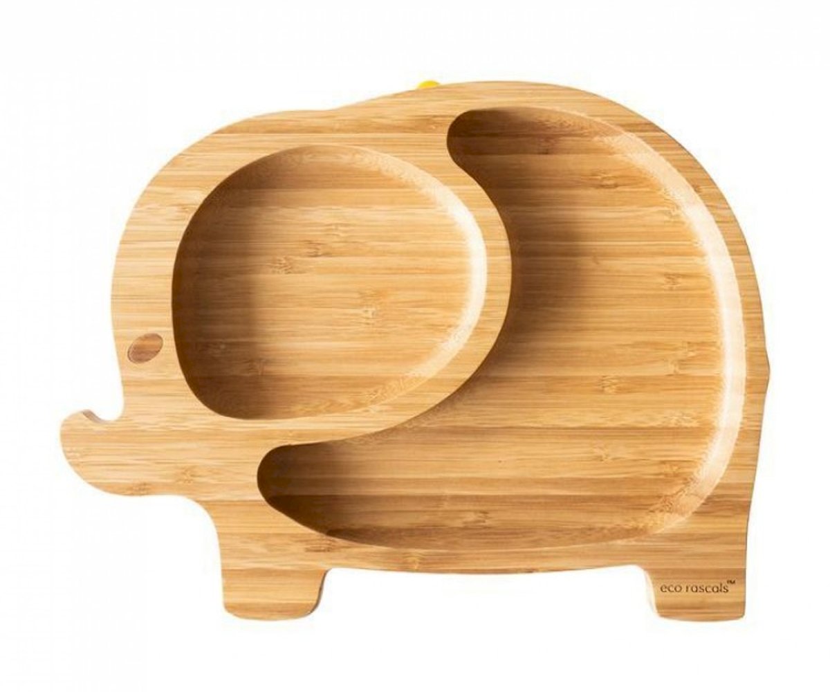 Plato Bambú con Ventosa Elefante Rosa