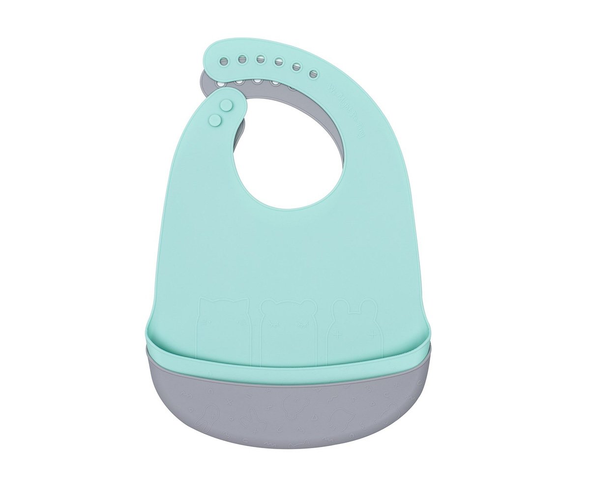 Bavoir Silicone Menthe & Gris