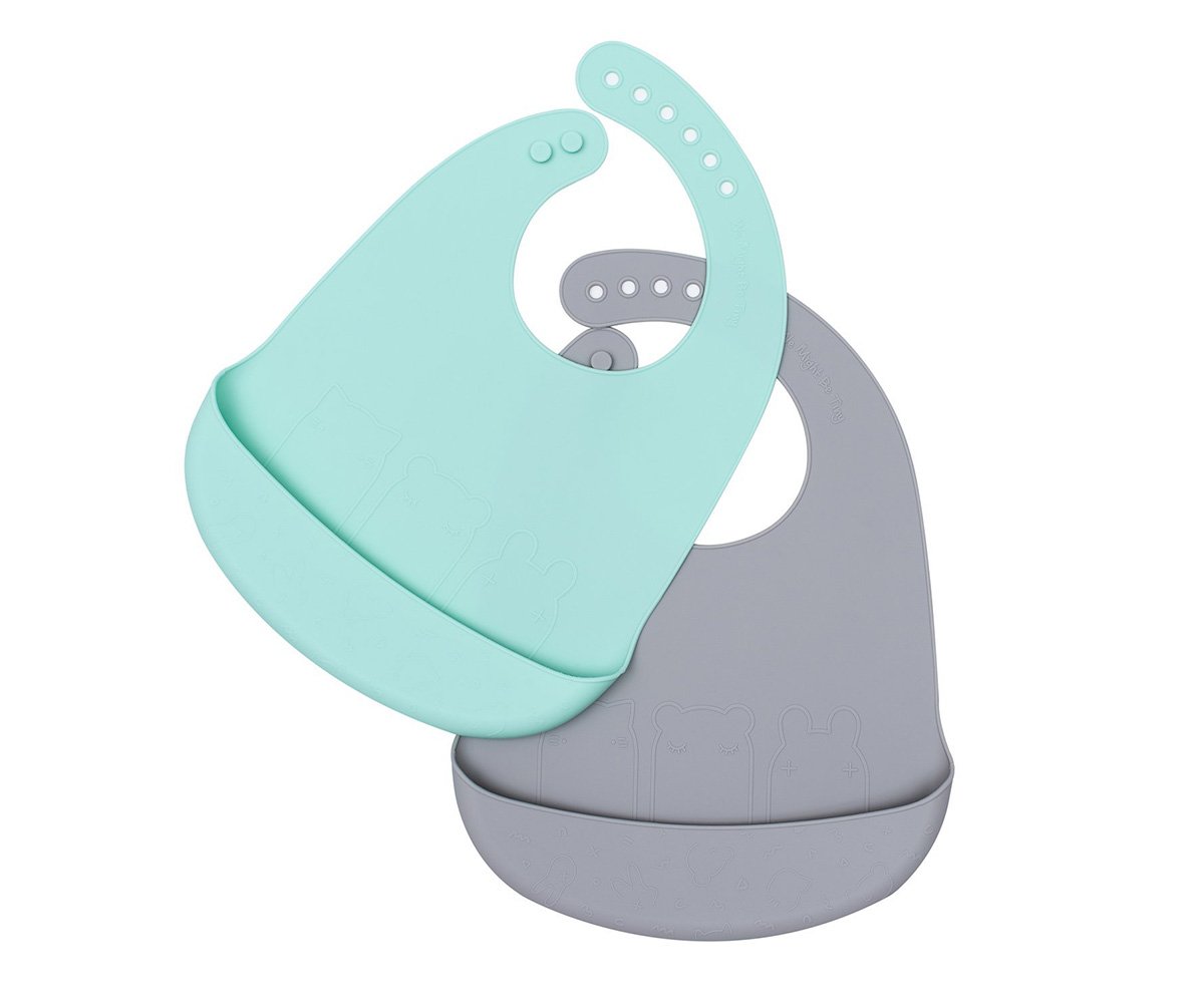 Bavoir Silicone Menthe & Gris