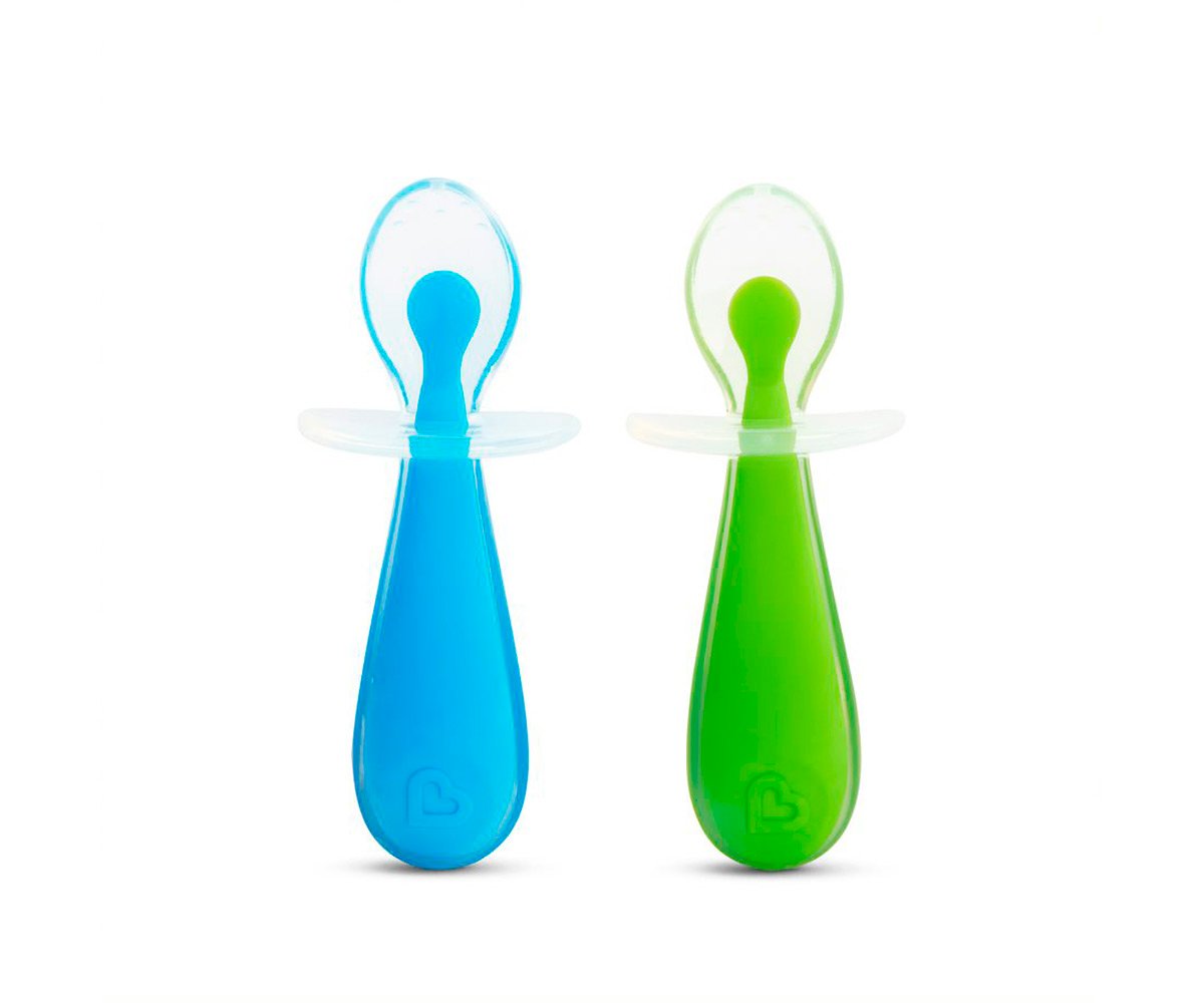 Pack 2 Cucchiai Silicone Apprendimento Gentle Azzurro/Verde