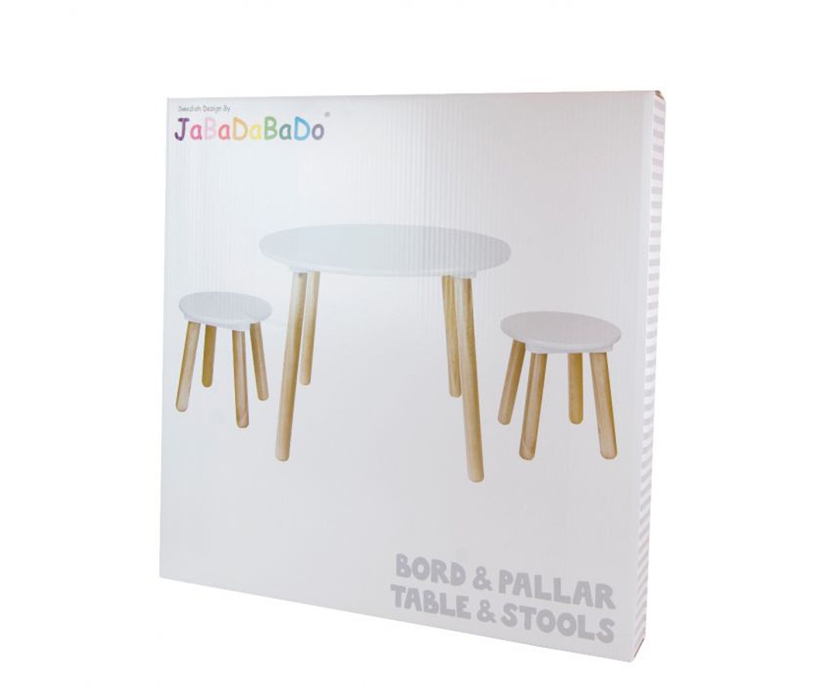 Tavolino e Due Sgabelli Bianco/Naturale