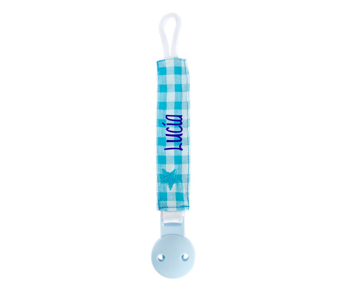 Sujetachupetes Personalizado Vichy Star Turquesa