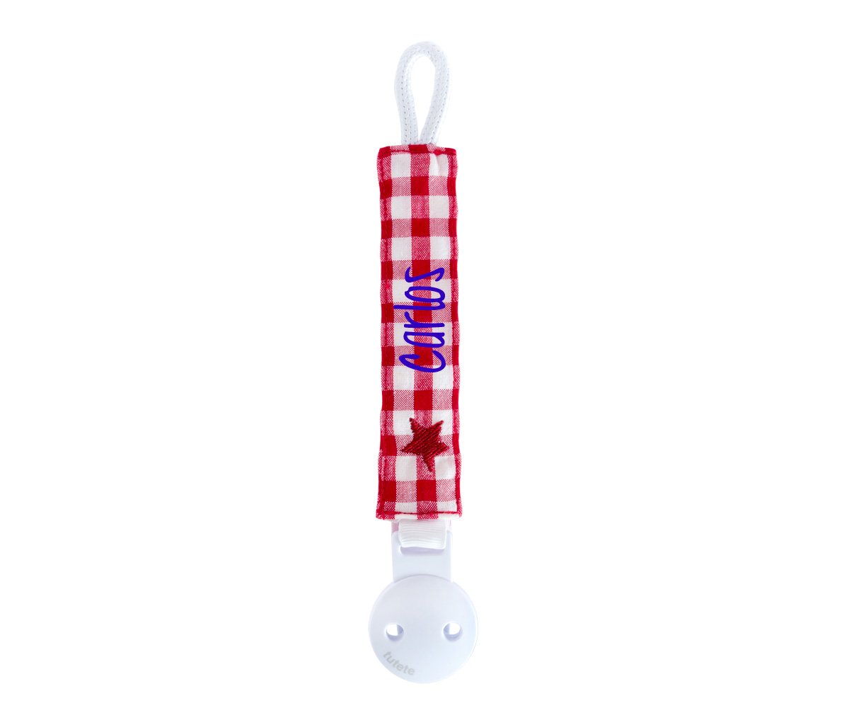 Sujetachupetes Personalizado Vichy Star Rojo