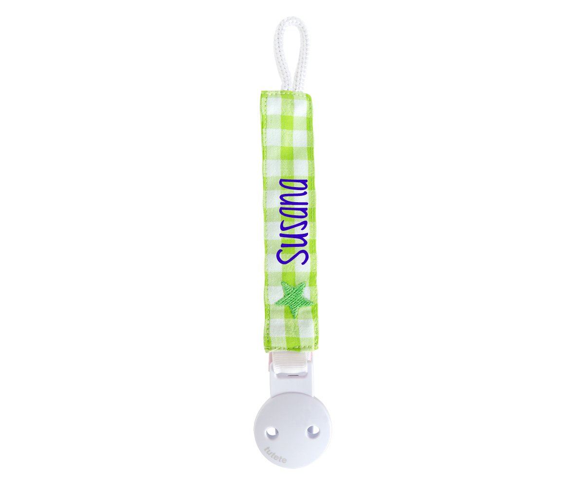 Sujetachupetes Personalizado Vichy Star Pistacho