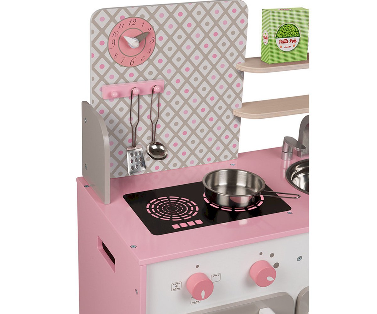 Cozinha de madeira Macaron branco e rosa