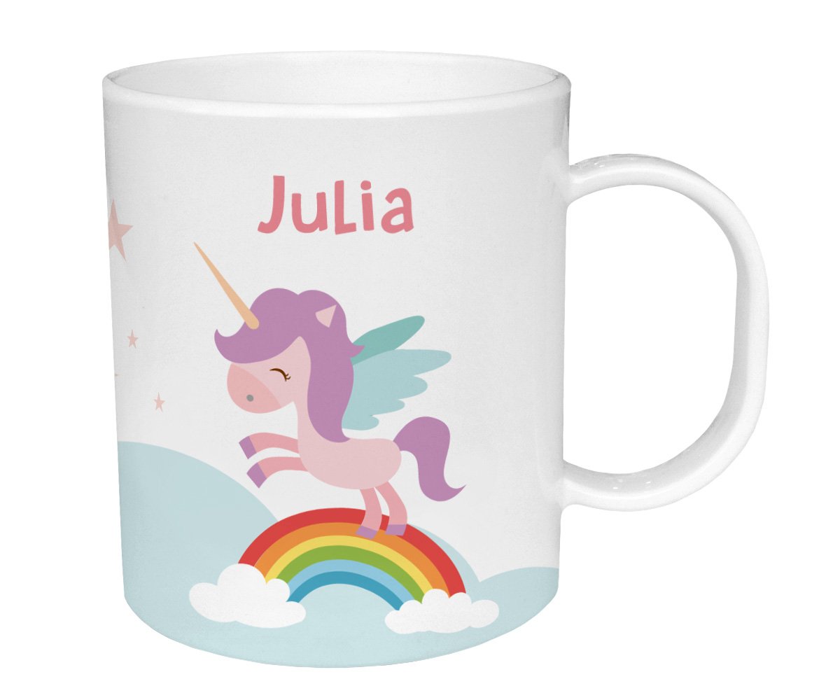 Caneca de Plástico Personalizada Unicórnio Arco iris