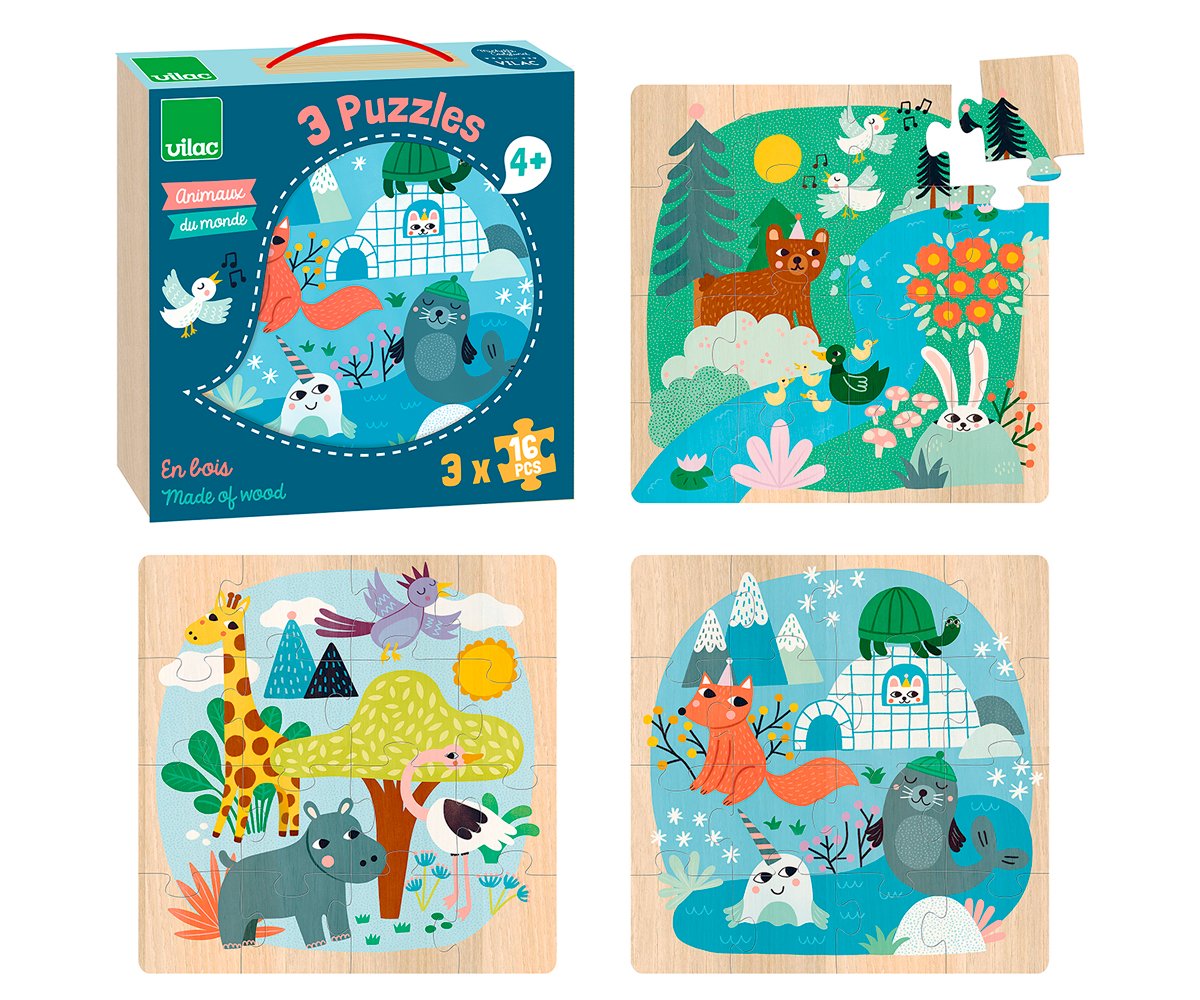 3 Puzzles Animaux du monde
