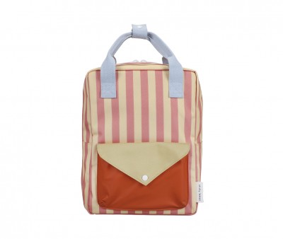 Mochila Escolar Mediana Personalizable Wonders Stripes Coral Pink + Sandy Yellow