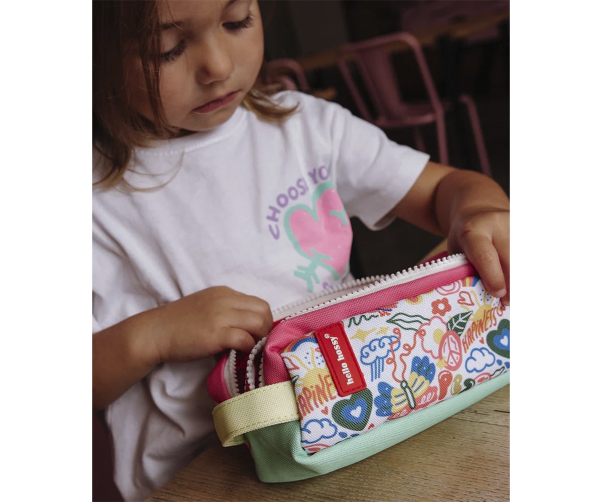 Estojo personalizável com compartimento duplo Happiness