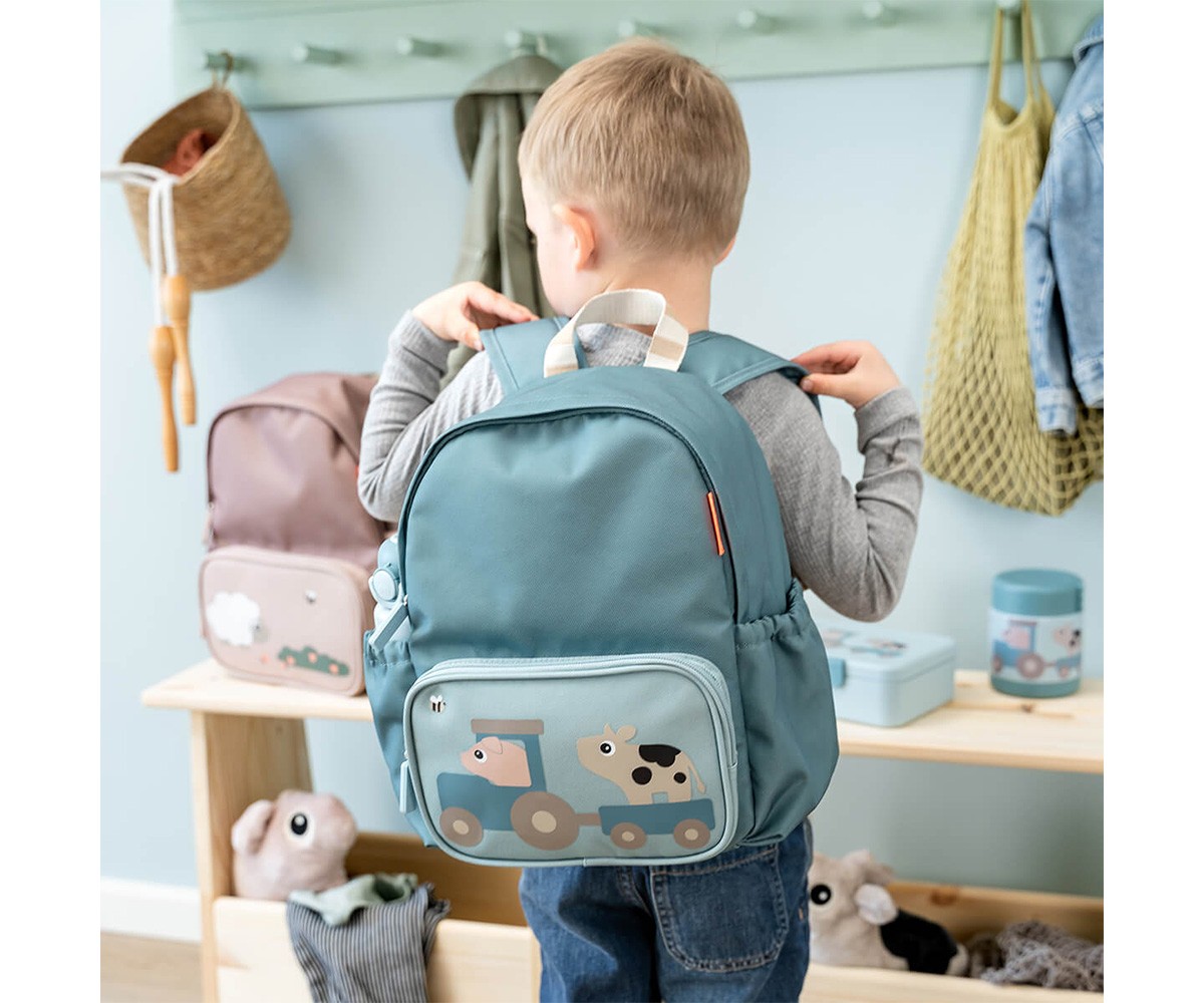 Mochila infantil personalizável Tiny Farm Blue