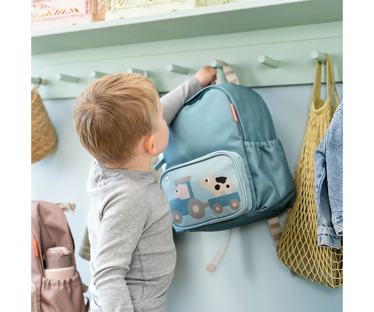 Mochila infantil personalizável Tiny Farm Blue