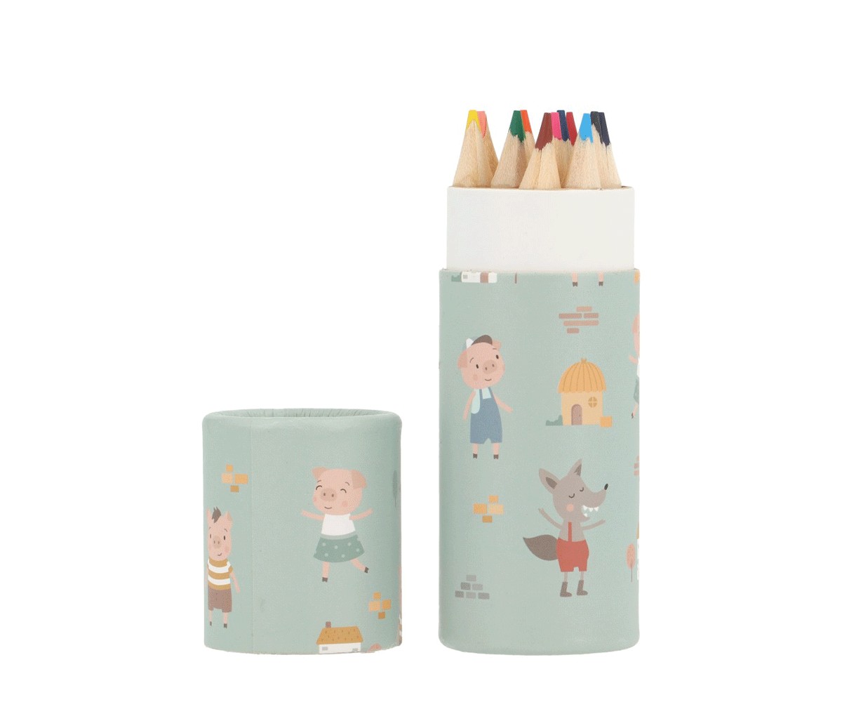 Tube de 12 Crayons de Couleur The Three Little Pigs