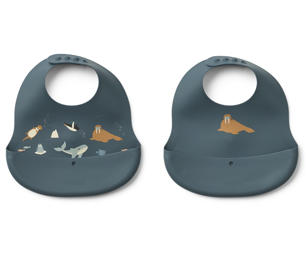 2 bavoirs en Silicone Ember Arctic Sea/Ocean View
