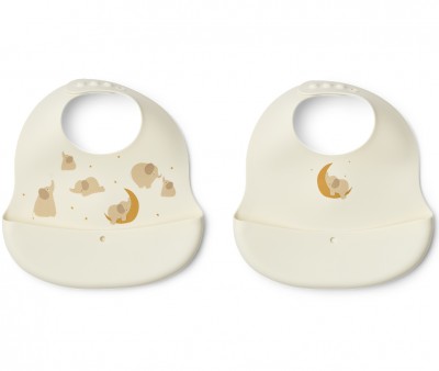 2 Baberos Silicona Ember Elephant/Creme de la Creme