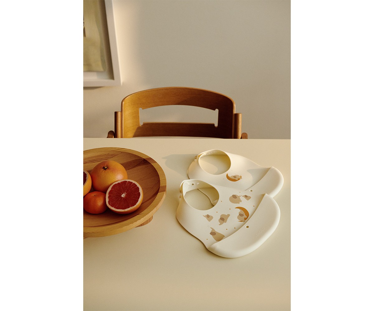 2 bavoirs en Silicone Ember Elephant/Creme de la Creme