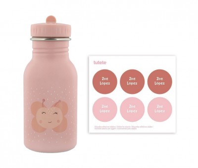 Botella Acero Trixie Mrs. Butterfly  350ml + 6 Pegatinas Redondas Rose Regalo