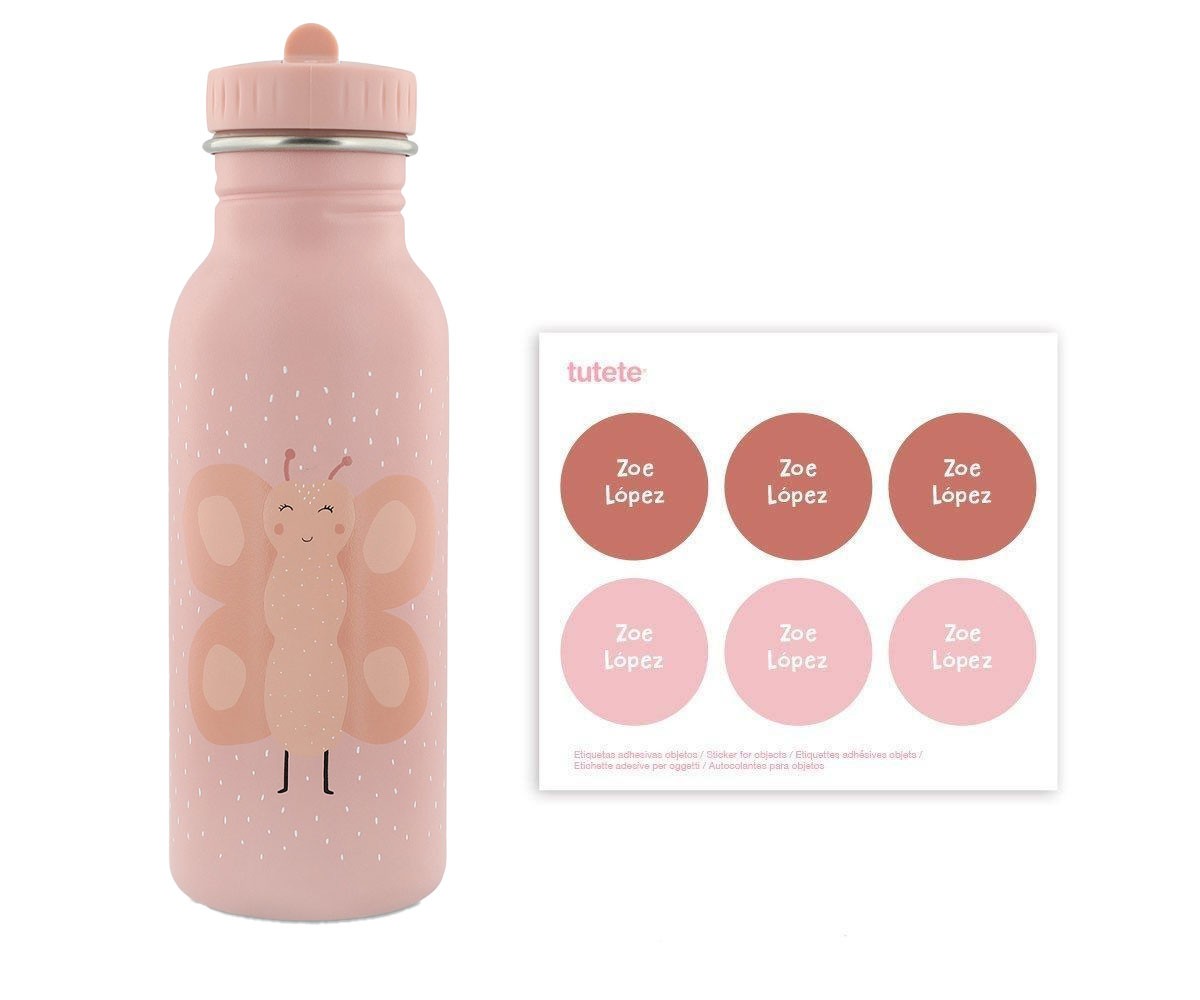 Botella Acero Trixie Mrs. Butterfly 500ml + 6 Pegatinas Redondas Rose Regalo