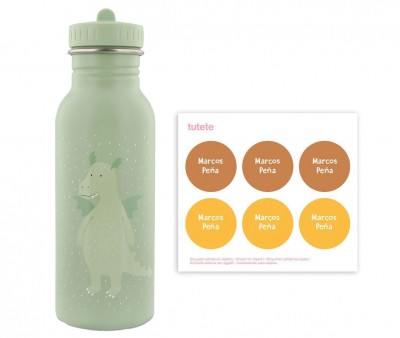 Botella Acero Trixie Mr. Dino 500ml + 6 Pegatinas Redondas Yellow Regalo