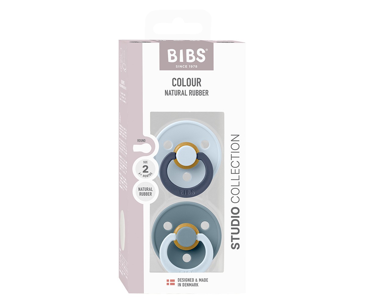 2 Sucettes BIBS Studio Colour Fusion Round Baby Blue Petrol Mix