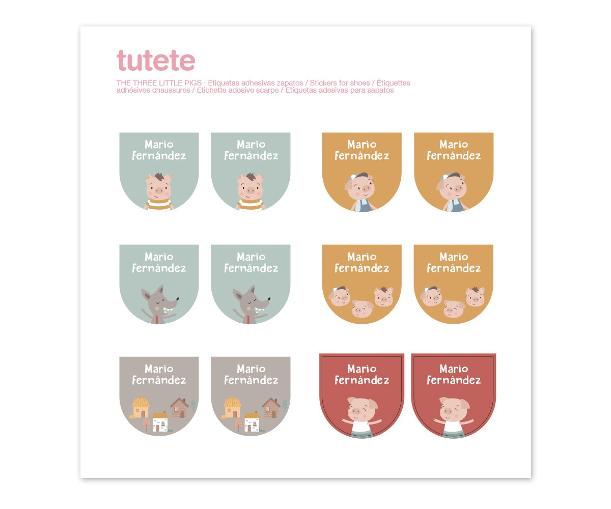 12 Pegatinas Zapatos 3 Little Pigs