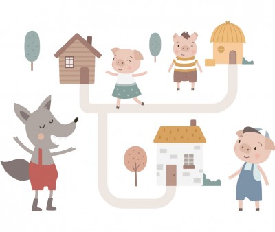 Diseño The Three Little Pigs Mochila Mini Fashion Gris Claro