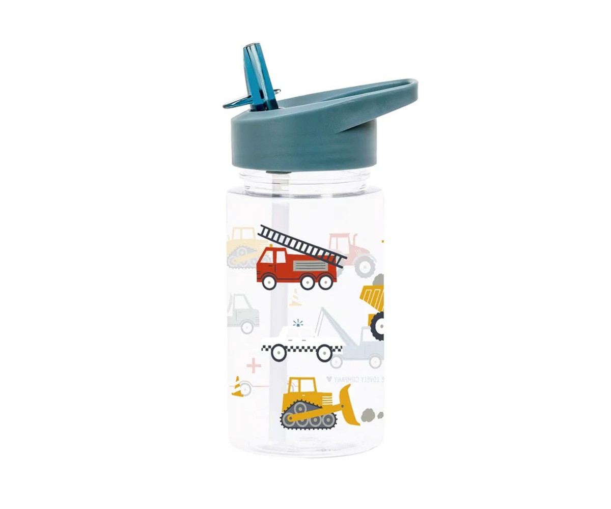 Botella Plástico con Pajita Vehicles 450ml