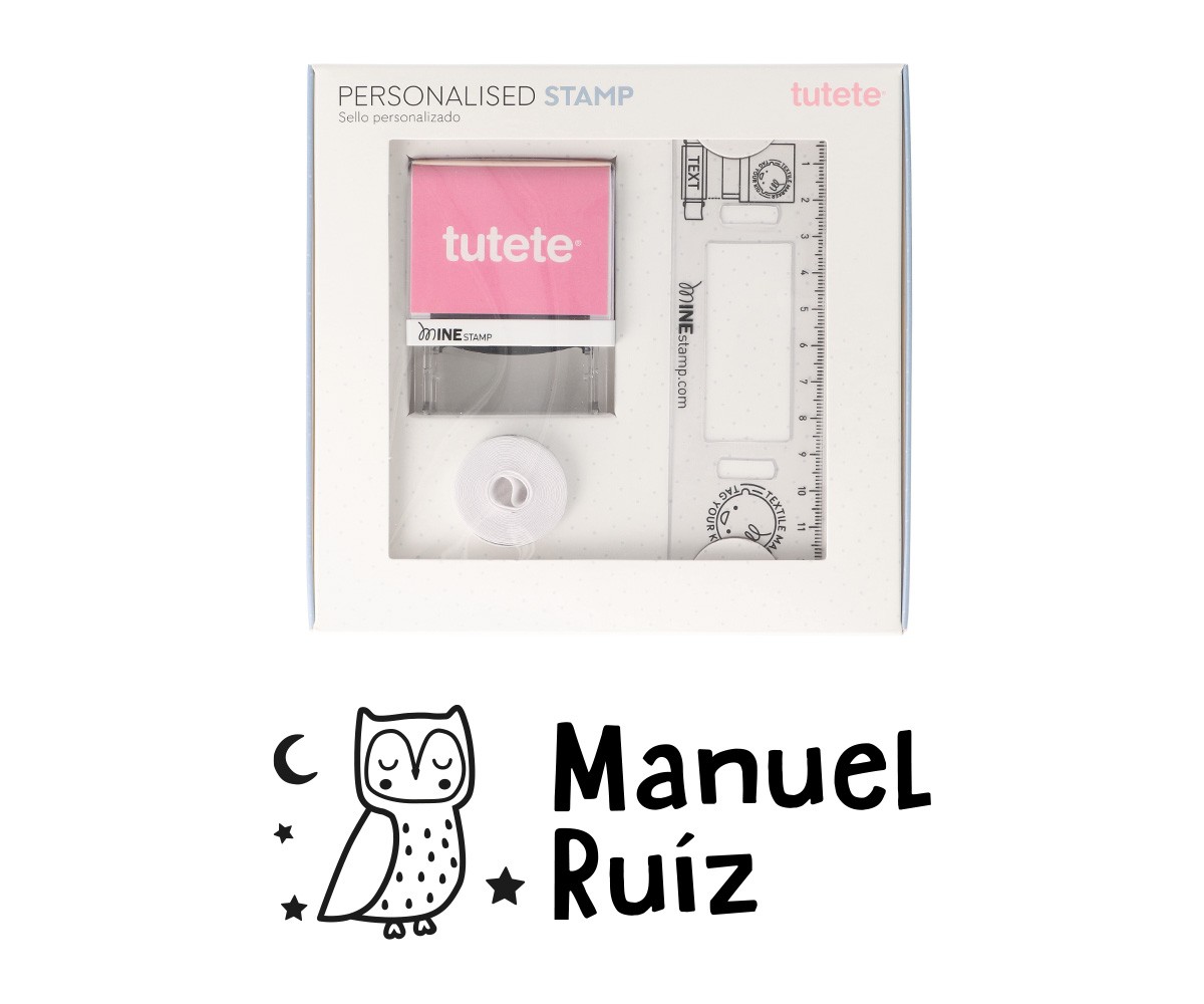 Sello Personalizado Búho +  Cinta Blanca para Ropa Oscura