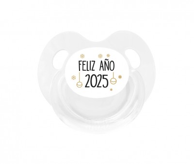 Chupete Retro Blanco Feliz Año 2025