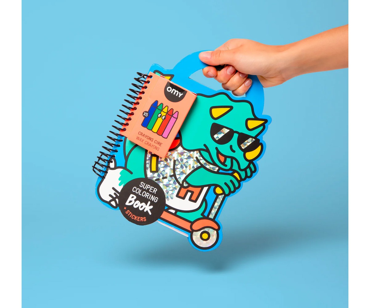 Libro OMY con Pinturas y Pegatinas Dinos